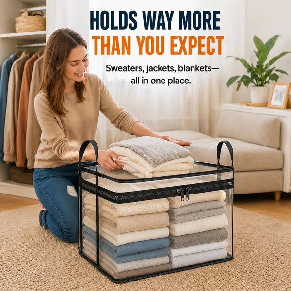 ⏰🔥LIMITED TIME 50% OFF! 🏠 📦Portable Large Heavy-Duty Thick Plastic Clear Storage Box with Hinged Lid | Home, Travel & Camping